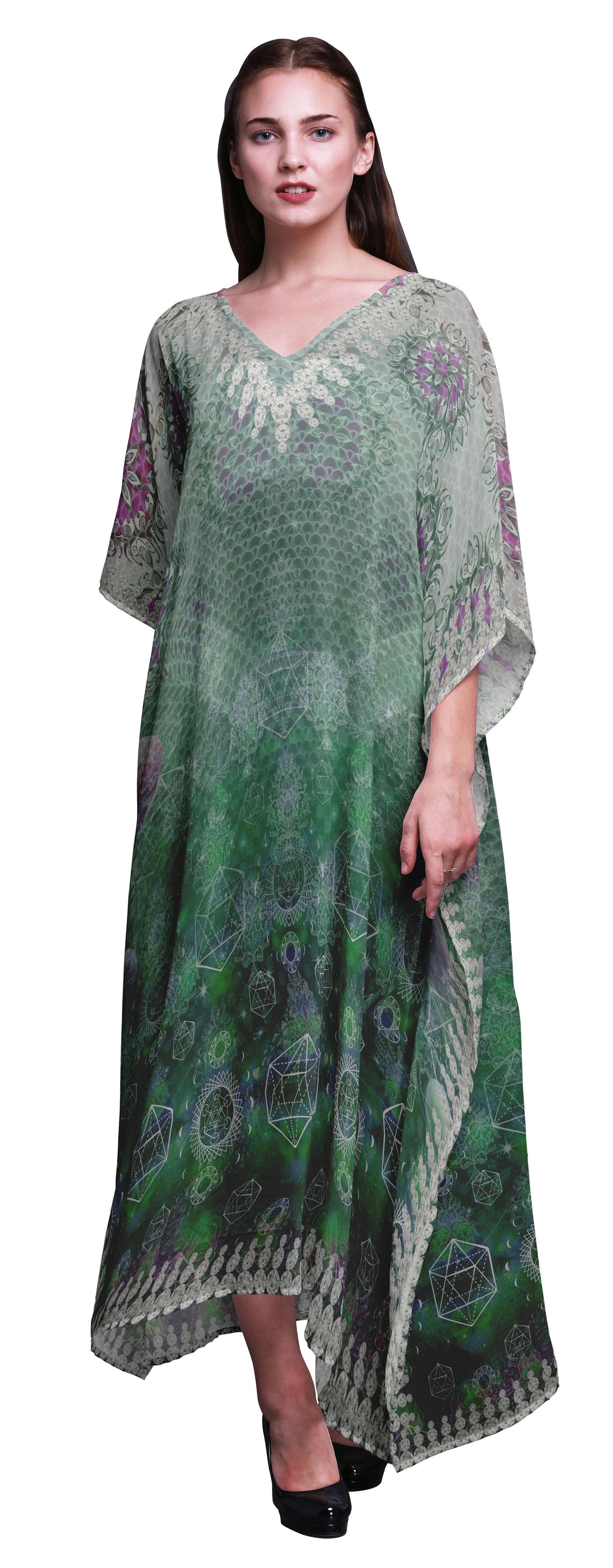 

Phagun Scared Geometry & Moon Galaxy Довге плаття максі-кафтан Пляжний купальник Cover up Жіночі XL-3X зелений