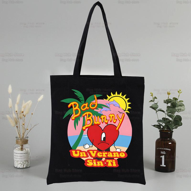 

Холщовая сумка-тоут с музыкальным альбомом Un Verano Sin Ti, черные сумки в стиле Харадзюку, повседневная сумка-тоут для женщин и девочек, эко-шоппер, сумки на плечо 24*26cm