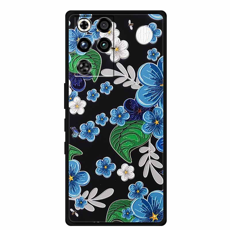 For ZTE Nubia RedMagic 11 Pro 5G Case 3D Emboss Flowers Relief Soft Black Silicone Back Cover For ZTE Nubia RedMagic 11Pro Funda