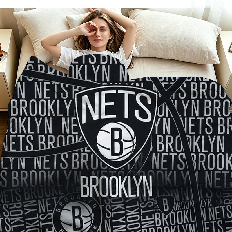 Brooklyn Nets Logo Print Flannel Blanket High Quality Warm Comfortable Cover for All Seasons Perfect for Gifts Home Decor