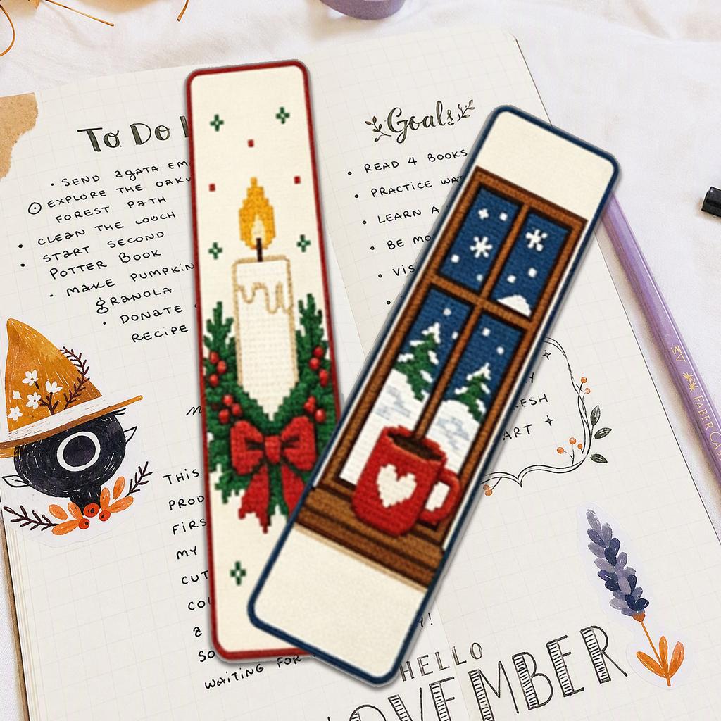 Stitch Bookmark Kit 6Pcs Single Sided 11CT DIY Printed Canvas Cotton Needlework Embroidery Set