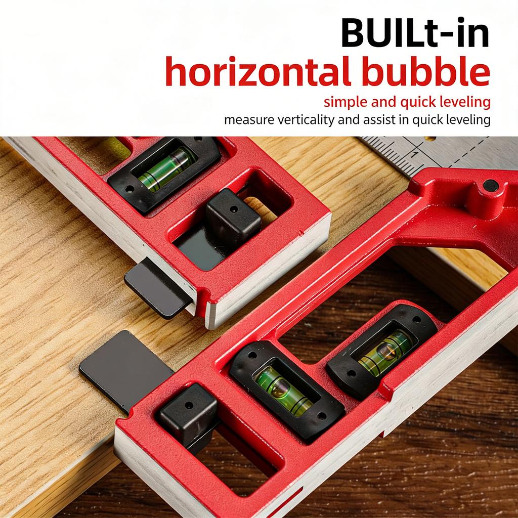 Professional Measuring Instrument With High Accuracy Lasering Scale Integrated Bubble Level And Multiple Angled Hole Designs For Carpentry Projects