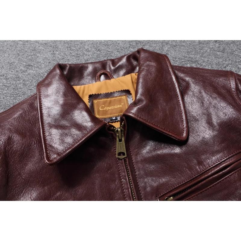 Chinese Size Classical 1930 Style Men Leather Jacket Uncoated Natural Goatskin Leather Soft Slim Spring Autumn