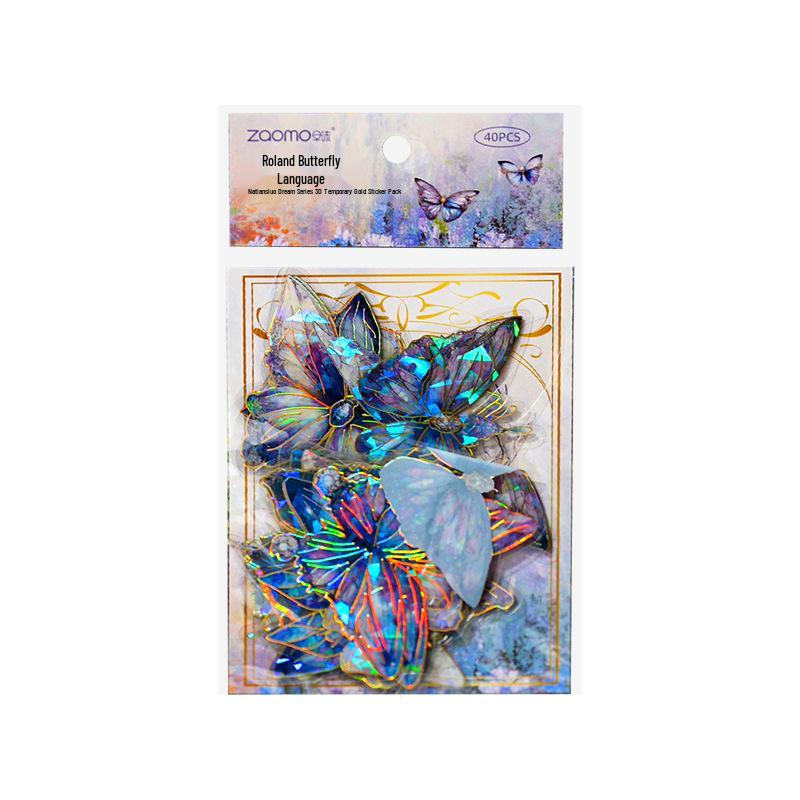 Zao Mo Xi Yu Die Meng Autocollants Papillon Doré Laser Cristal de Glace PET - Pack Journal Style Rétro INS