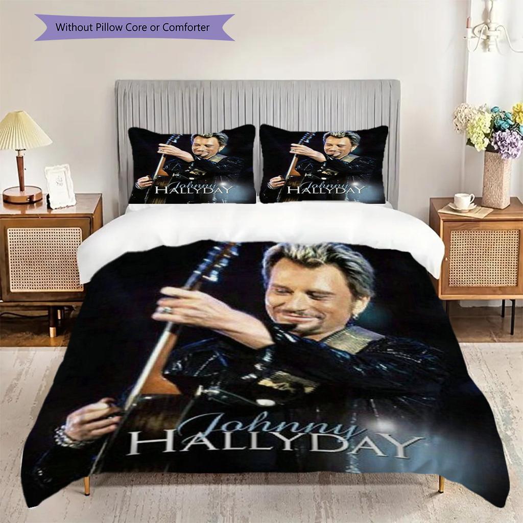 Bettwäsche Johnny Hallyday Bühne (1 Bettbezug + 2 Kissenbezüge, ohne Füllung) 2D flaches Bettbezug und Kissenbezug Bettwäsche-Set Weihnachten Geburtstagsgeschenk