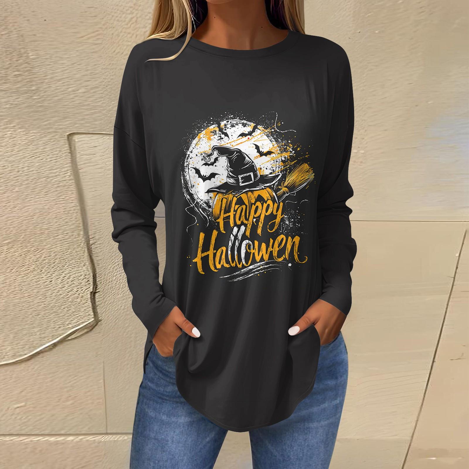 Женская свободная футболка с длинным рукавом с круглым вырезом и принтом — фото 9