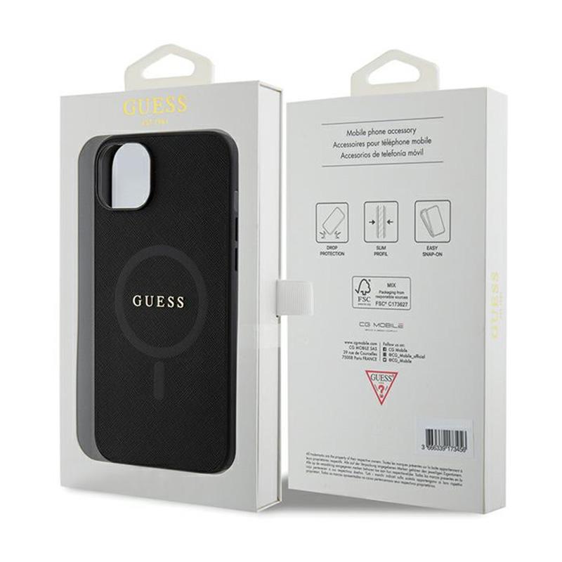 Guess Saffiano Magsafe - Etui Iphone 15 Plus (Czarny)