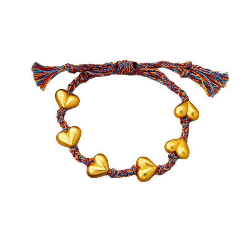 Handwoven Colorful Love Heart Bracelet Women Men Trendy New Chinese Style Cord Charm Jewelry 2025 Winter