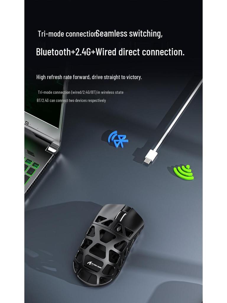 Attack Shark R3 Gaming Mouse: Lightweight Magnesium Alloy with PAW3395 Sensor, Three-Mode Bluetooth Wireless, and 4K/8K Support
