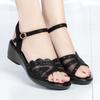 Sandals for women 2026 summer new flat bottomed soft soled middle-aged and elderly leather sandals with mesh shoes
