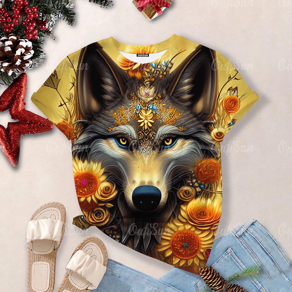 Nové dámské tričko s potiskem 3d Wolf Topy nadměrné velikosti Košile s kulatým výstřihem a krátkým rukávem Módní návrhářka Oblečení Madam Denní ležérní trička