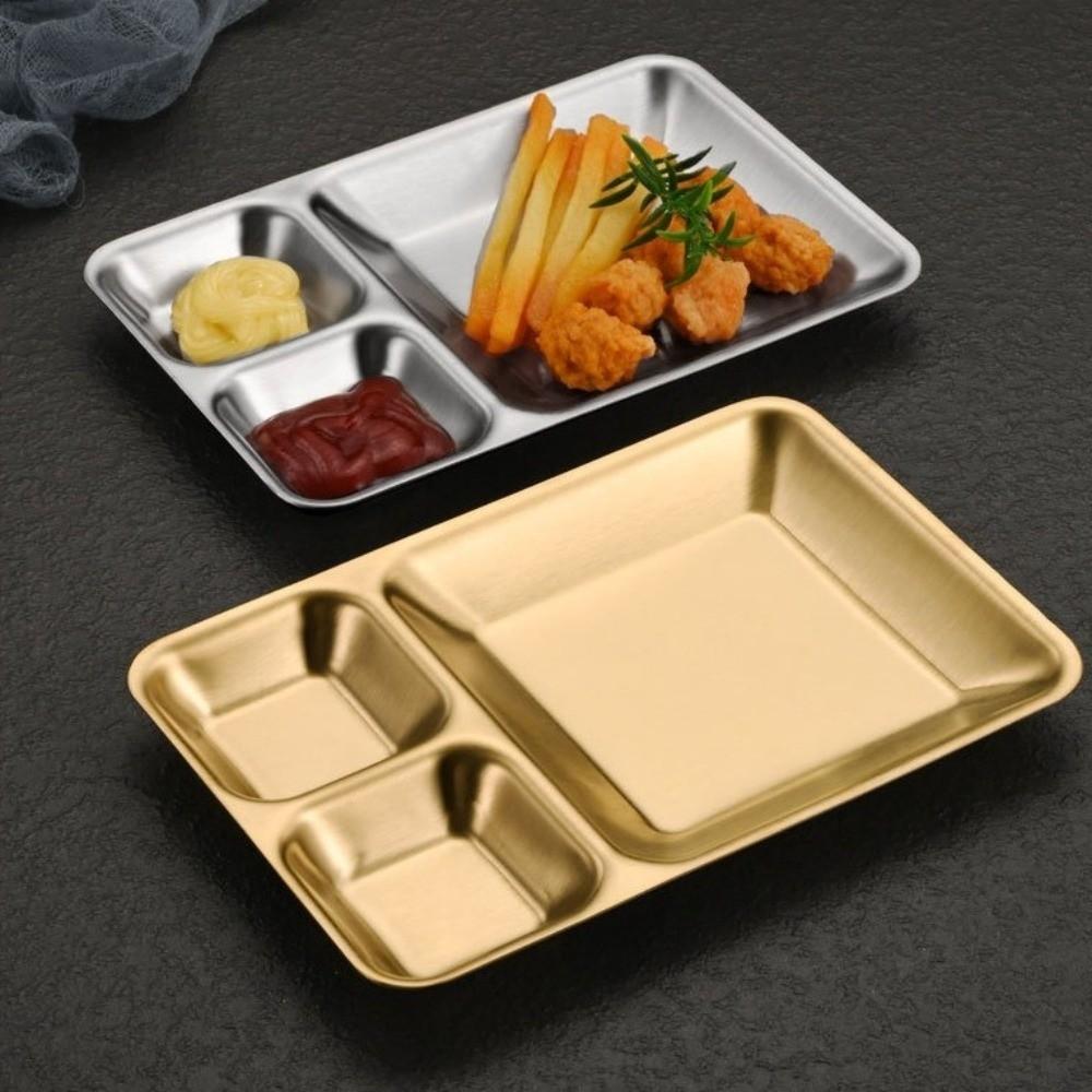 Stainless Steel Divided Dinner Tray Thickened Divided Dip Bowls Sauce Plate Snack Tray Tableware