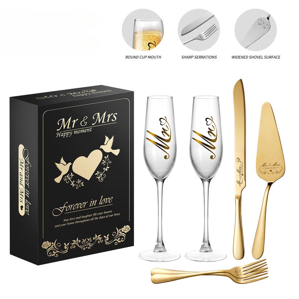 Champagne Glass, Stainless Steel, Cake Knife Shovel, Slitting Set, Gentleman and Madam, Engagement Gift Box, Wedding Gift Box