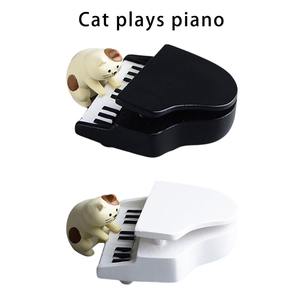 2Pcs Cats Playing Piano Ornaments Cute Cats Pianist Statues Miniature Figurines for Music Lover and Cats Enthusiasts