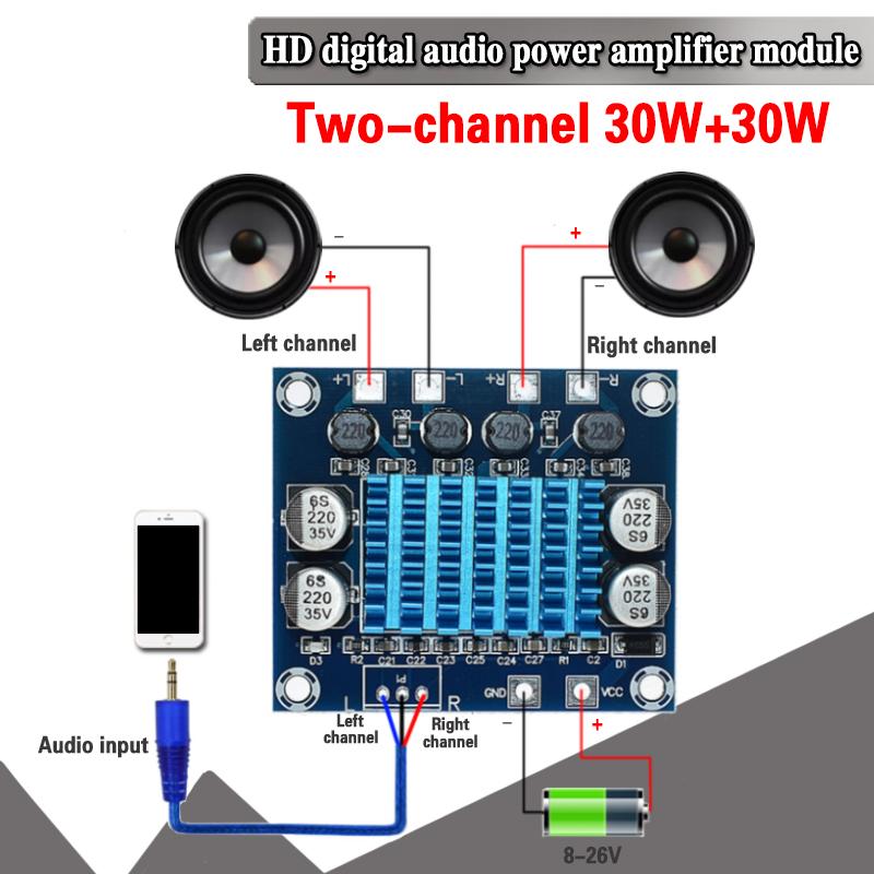 1-5PCS official TPA3110 XH-A232 30W+30W 2.0 Channel Digital Stereo Audio Power Amplifier Board DC 8-26V 3A C6-001