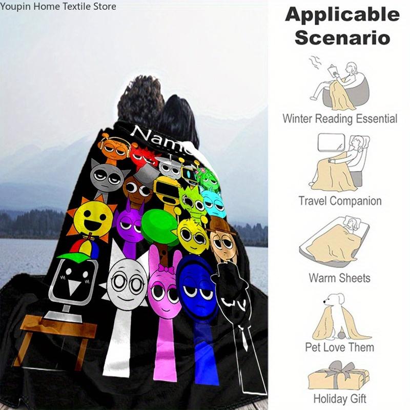 Vlastní jméno Sprunki Píseň Kreslená flanelová deka Měkká, teplá, přehoz na pohovku, postel, kancelář, cestování, útulný nápad na dárek, personalizovaná deka