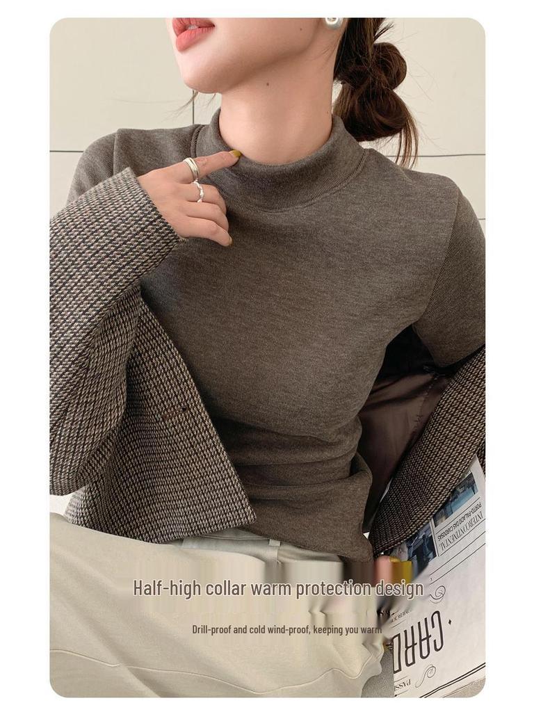 Women's H129 Orlon Semi-High Neck Fleece-Lined Warm Base Layer Top