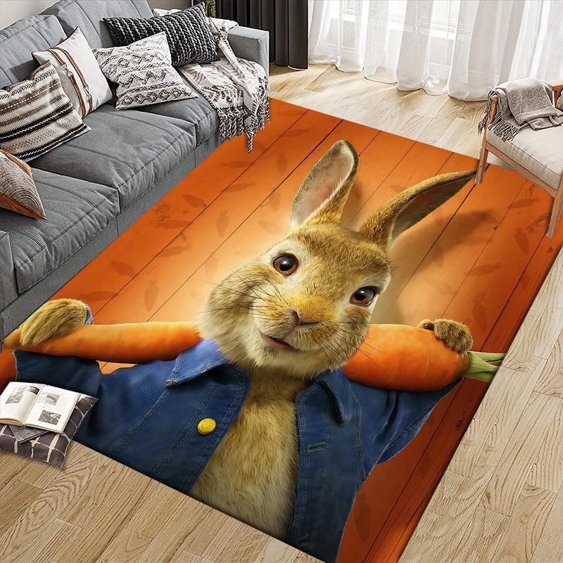 Peter Rabbit2 Flannel Pattern Square Carpet,Area Rug,Carpet Rug for Living Room Bedroom Sofa Playroom Decor,Non-slip Floor Mat