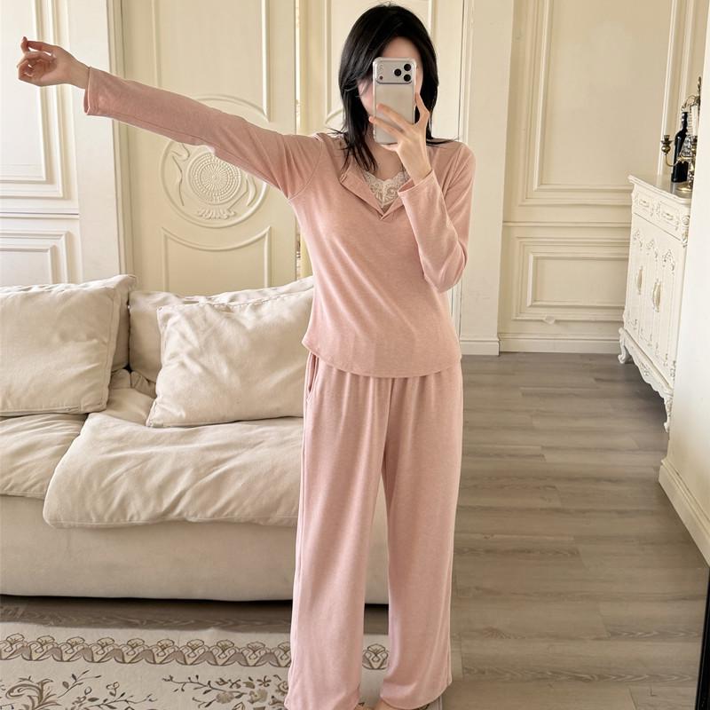 Set Pigiama da Donna Primavera/Autunno 2026 con Imbottiture sul Seno, Maniche Lunghe, Cotone Colorato, Casual Ampio Abbigliamento per la Casa.