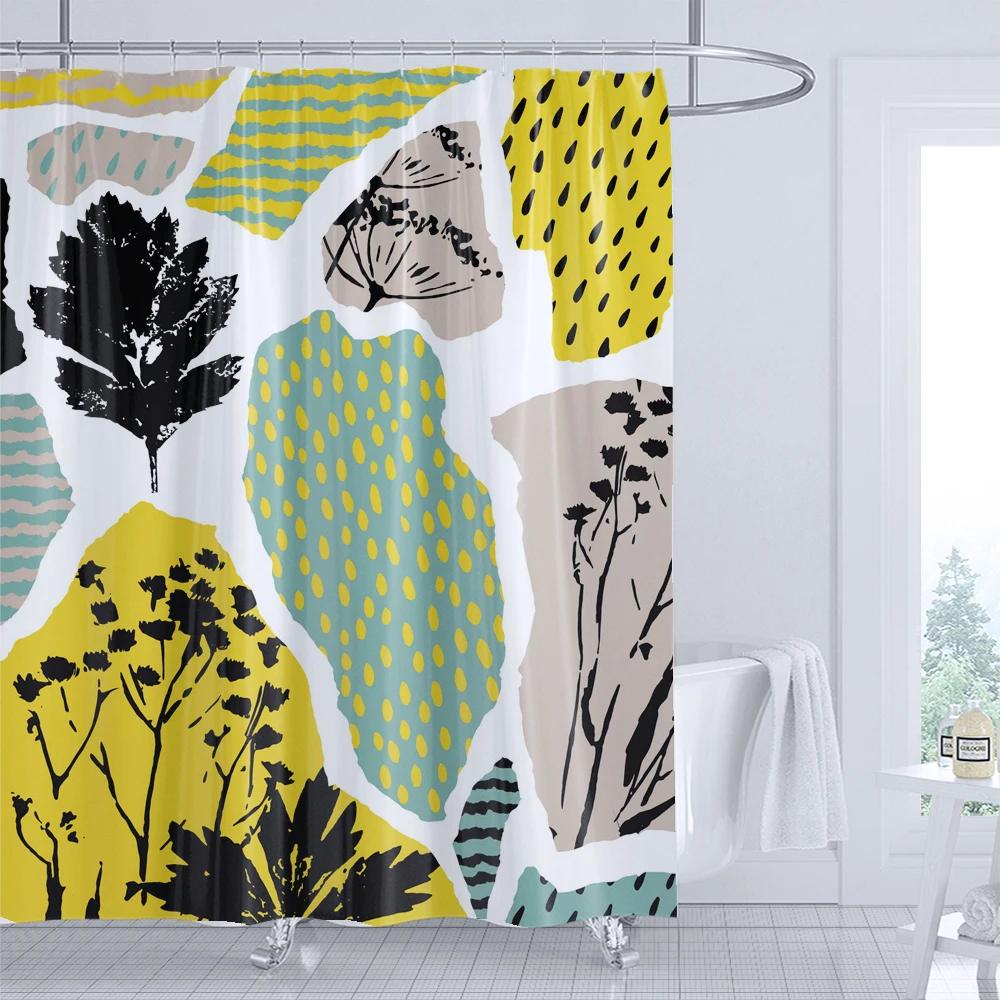Green Leaf Art Abstract Plants Shower Curtain Print Modern Nordic Minimalist Polyster Home Decor Bathroom Curtain with Hooks