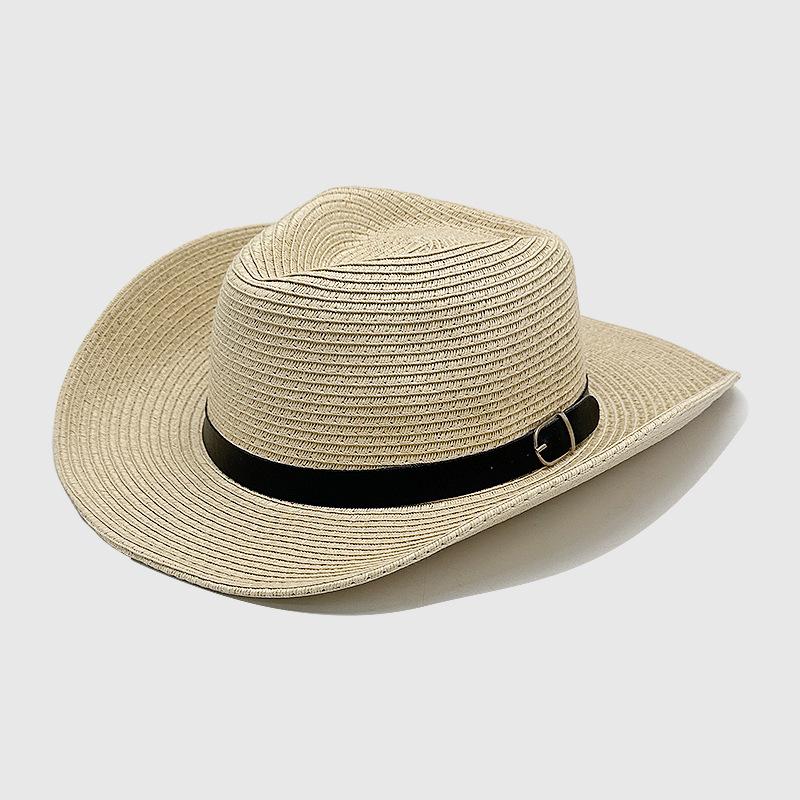 Summer Sun Protection Breathable Panama Hat Straw Hat European and American Fashion Belt Accessories Western Cowboy Hat Men's Sun Protection Hat