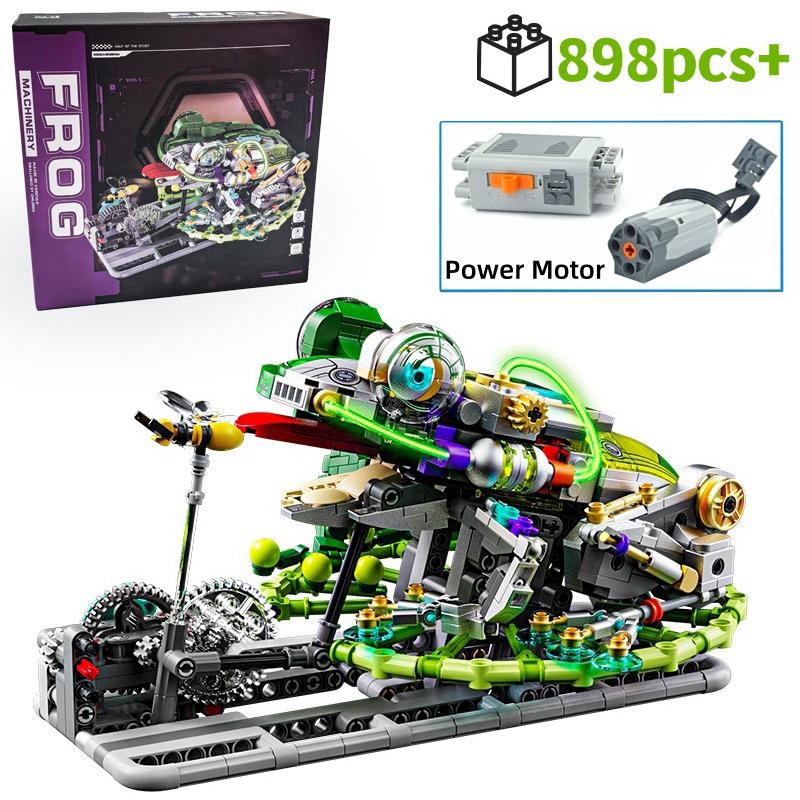 

Non-Toxic Mechanical Frog Building Blocks Stem Toy Jumping Robot Model Kit With Movable Legs & Gears 898Pcs Educational Gift For Kid with box
