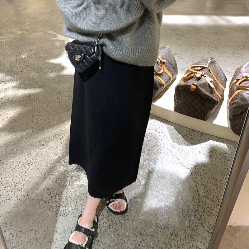 Slim-Fit Pencil Skirt Women's Autumn Winter Knitted Midi Half Skirt High Waist Loose Thickened Straight Bodycon Wool Skirt