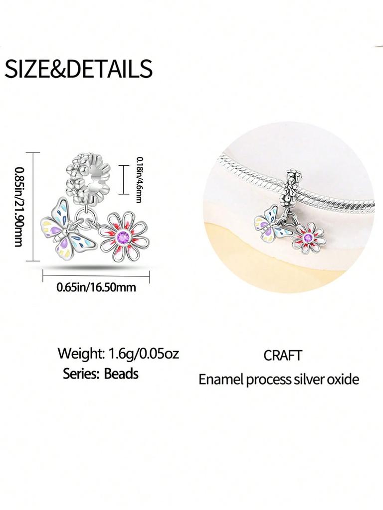 Charms Plata Copper Colors Spring Colorful Butterflies Beads Charm Pendant For Original Bracelet For Women Diy Jewelry Love Gift