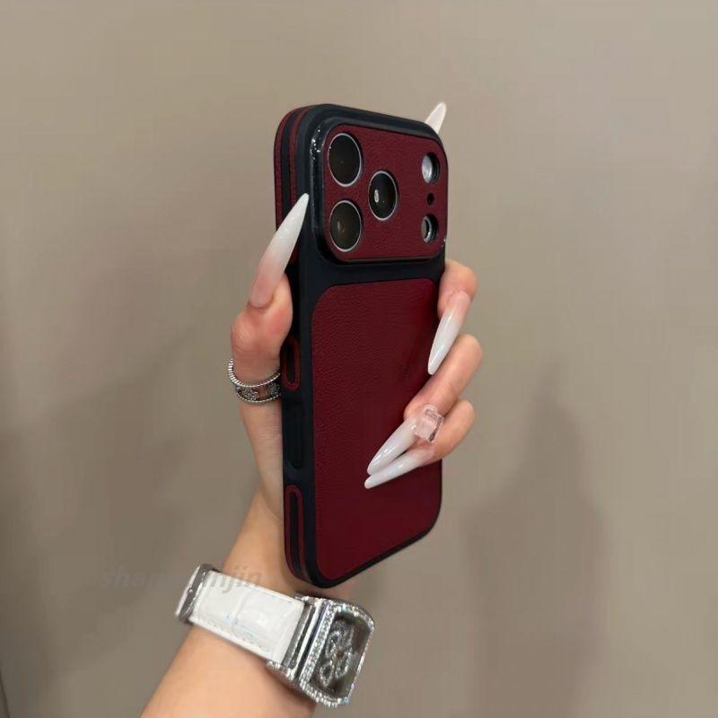 Elegant High-End PU Leather Phone Case for Apple 17 ProMax - Plain Color, Full Coverage for 17 Large Windows