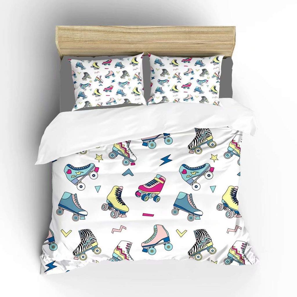 Roller Skates Duvet Cover Set For Kids Teens Boys Girls Lightweight Bedspread Cover Bedroom Decor Winter Sports Game Bedding Set