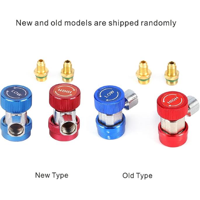 R 134a Gas Quick Connector, HVAC AC Valve Core Manifold with 1 X Blue Quick Coupler for A/C Manifold Gauge Set