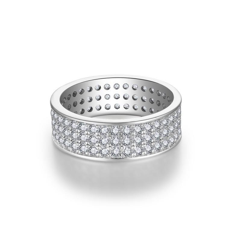 2025 Three-Row Moissanite Unisex Wedding Band: Full Diamond S925 Silver with 18k White Gold Plating