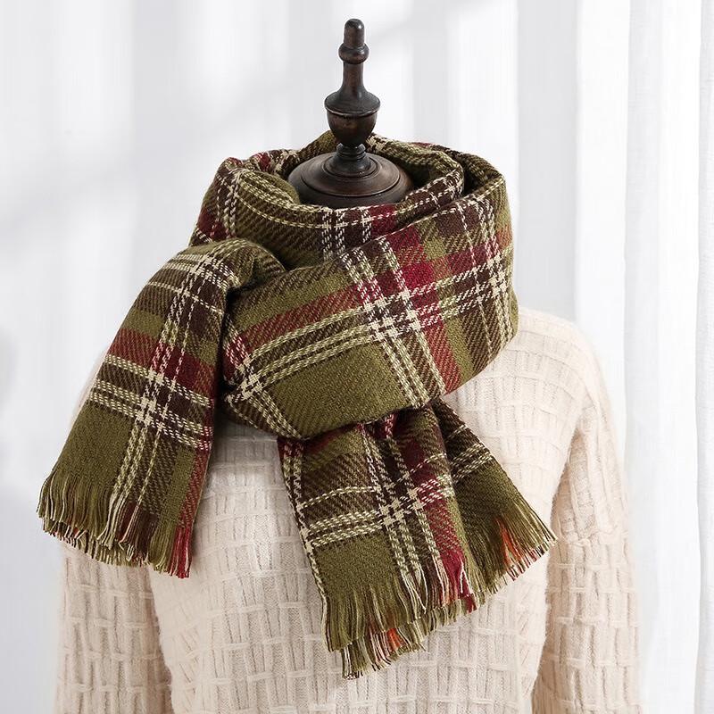 Winter Double-Sided Plaid Tassel Scarf