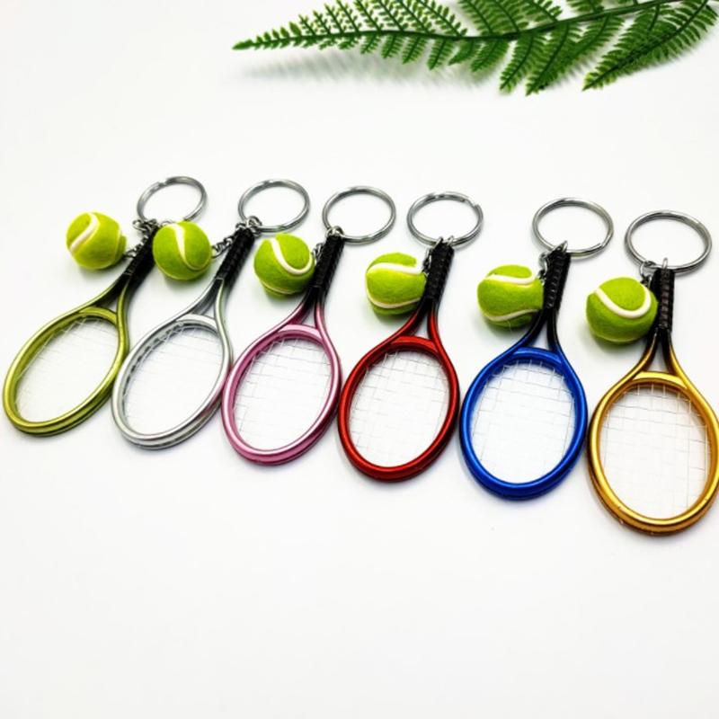 Simulation Mini Tennis Racket Ball Keychain Pendant Portable Tennis Shaped Bag Key Ring Accessories Gift