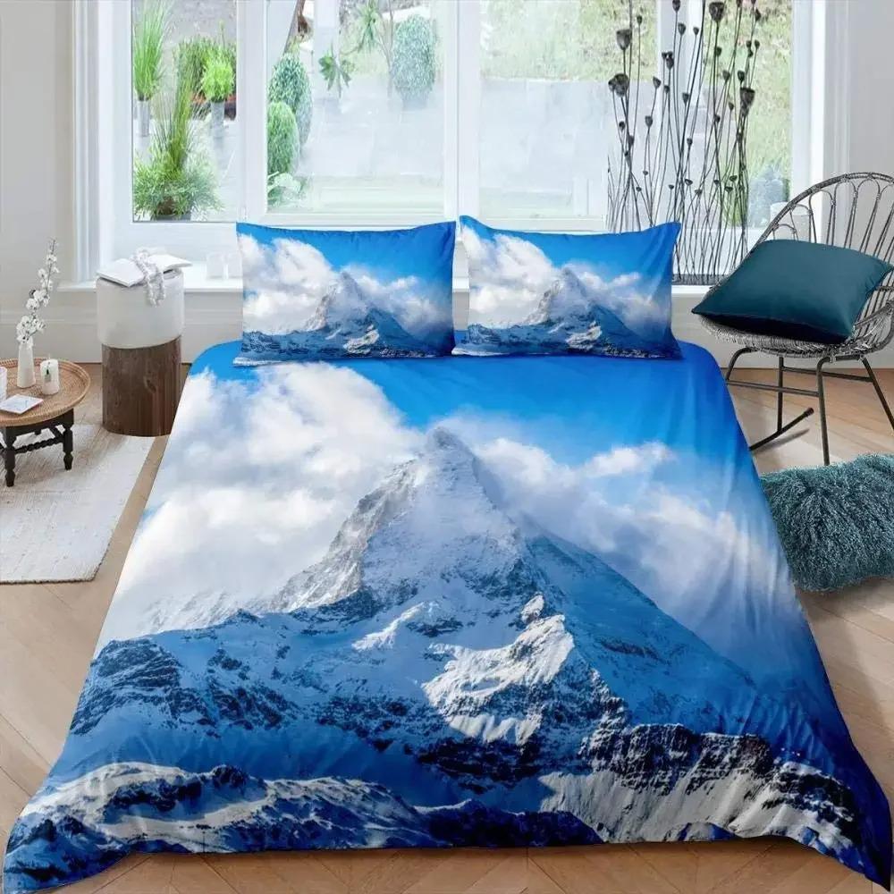 Comforter Snow Mountain Sea Waves Bedding Set Sea Landscape King Size Comforter Nature Scenery Polyester