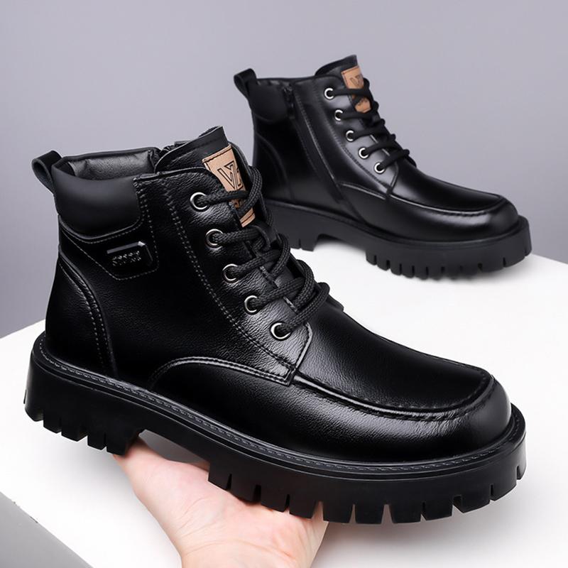 Módní pánské vysoké boty Britský styl Zimní outdoorové Sametové Zesílené Vysoké na silné podrážce Pánské pracovní boty Sněhule