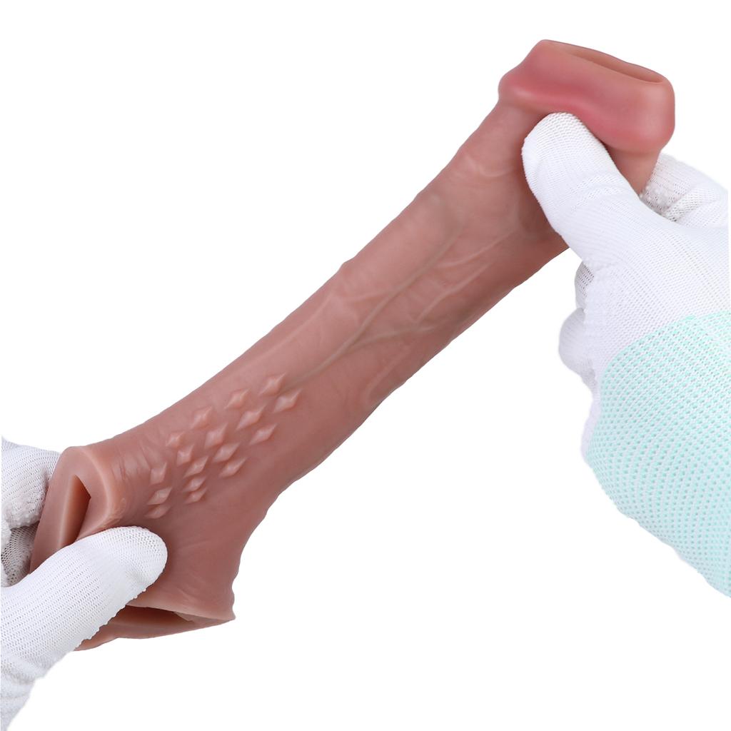 Male Penis Condom Soft Silicone Lengthen Enlarge Dildo Adult Sex Toys Gay Femdom Pegging Realistic Cock Strap On Dick