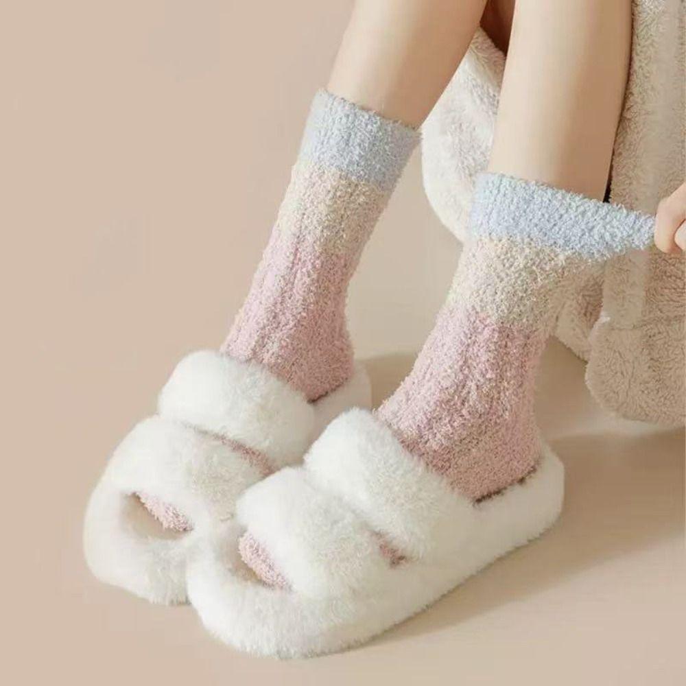3Pairs Thickened Floor Plush Socks Winter Mid Tube Socks Women Coral Fleece Socks  Winter