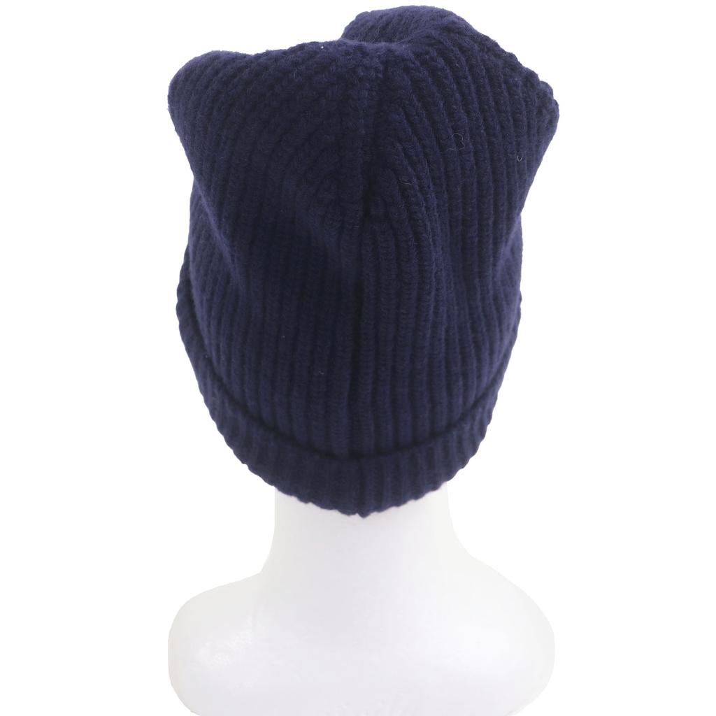 Excellent CELINE Knit cap Logo patch beanie hat Navy wool mens 2AH35423P Used