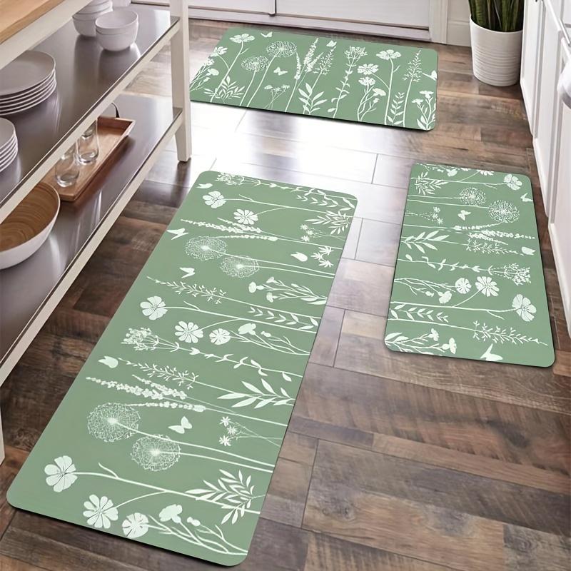 1 ks Kuchyňský koberec proti únavě, Minimalistický květinový potisk, Vodotěsný, Protiskluzový, Silný polstrovaný kuchyňský koberec, Vysoce odolná komfortní podložka pro stání do kuchyně