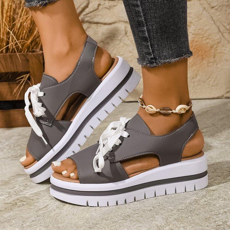 Fashion Thick Bottom Size36-43 Casual Sandals Women Summer Shoes Open Toe Lace-up Beach Wedges Middle Heel Sandales Sandalias Mujer