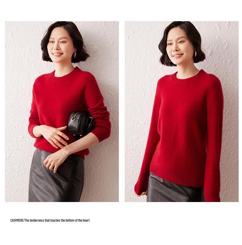 Lekasha Women's Thickened Round Neck Saddle Shoulder Cashmere Sweater for Autumn and Winter