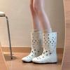 Spot second hair~ Bohemian niche design inner heightening knight boots women's hollow carved thin boots