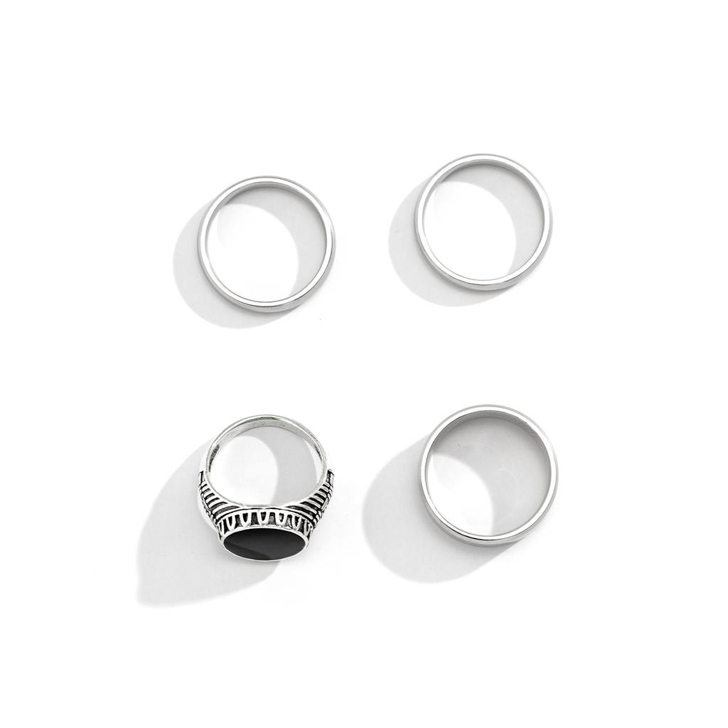 4Pcs/Set Gothic Vintage Silver Color Geometric Ring for Men Neutral Punk Carved Titanium Steel Finger Ring Steampunk Jewelry New
