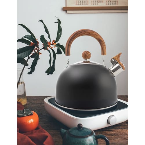 2.5L Whistling Kettle, Induction Compatible, Wide Mouth, Stainless Steel, Wood Grain Handle, Large Capacity