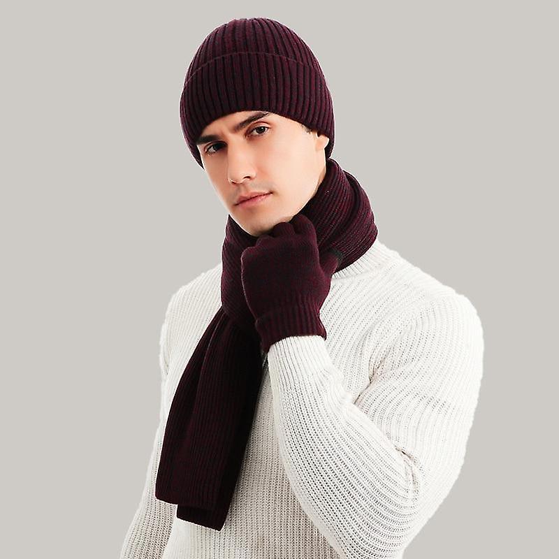 Winter Warm Men's Beanie Hat Scarf Gloves Set