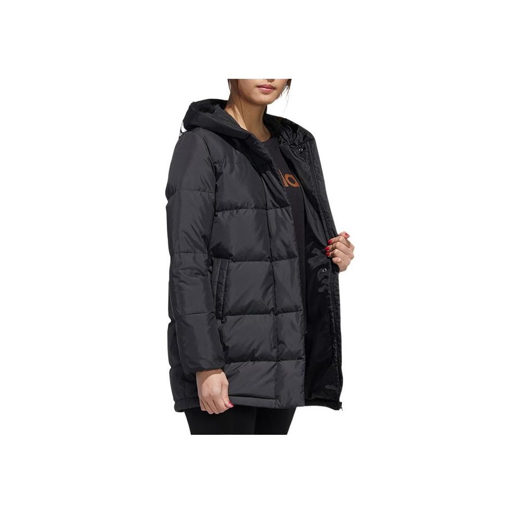 adidas Neo Letter Print Long Hidden Zipper Hooded Down Jacket Women Outerwear Black GJ8831
