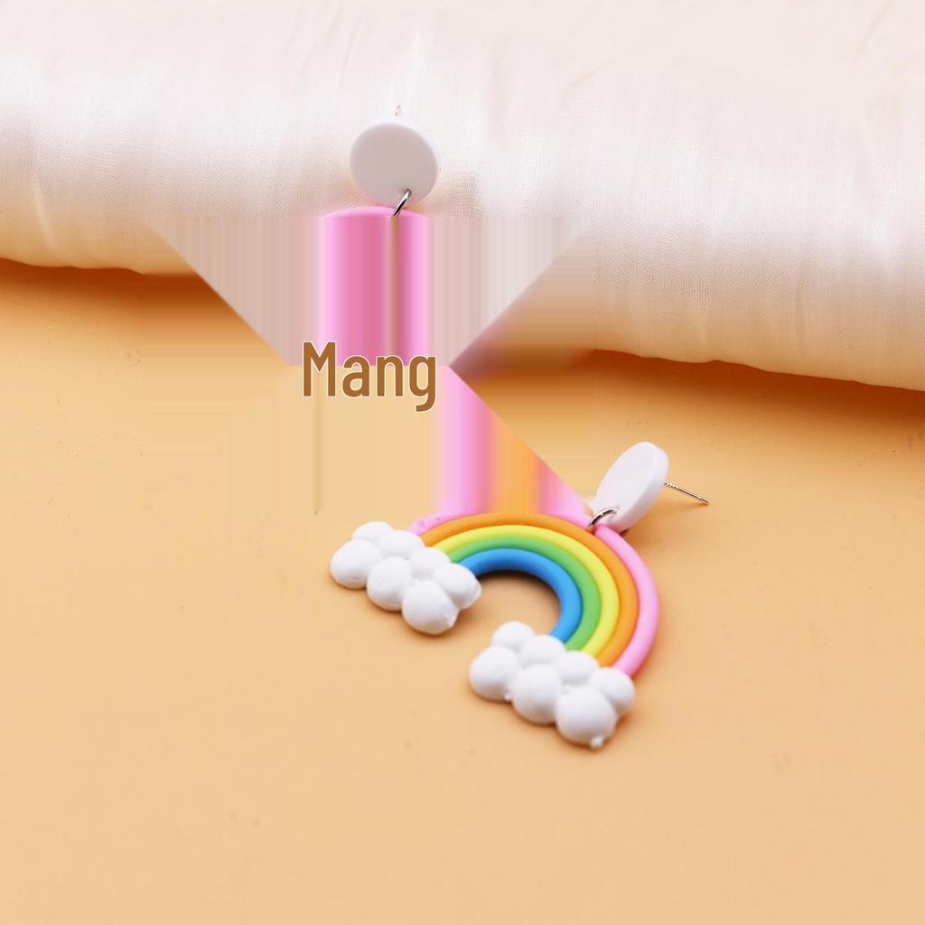 Exaggerated Handmade Rainbow Cloud Earrings - Youthful Summer Studs