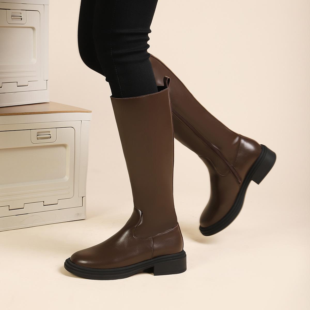 Утягивающие рыцарские сапоги женские сапоги осень и зима новые круглые сапоги с толстой — фото 4