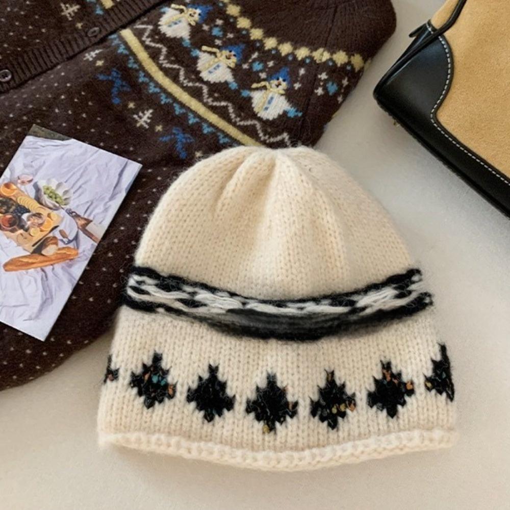 Knitted Retro Beanie Hat Warm Warm Knitted Cap Fashion Jacquard Knitted Hat  Women's Fashion